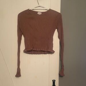 Le Lis Brown Ribbed Crop Top